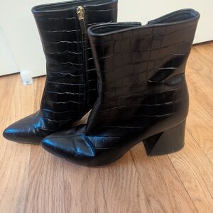 Thursday Black Croc-Embossed Ankle Boots